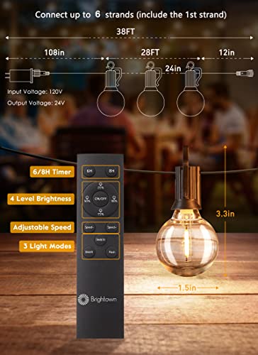 image for Brightown Outdoor String Lights with Remote, 28Ft Patio Lights Outdoor
