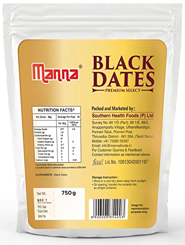 Image of Manna Black Dates 1.5kg - Premium Imported Dried Black Dates. 100% Natural. Rich in Iron, Fibre & Vitamins (750g x 2 Packs) | Khajoor | Khajur