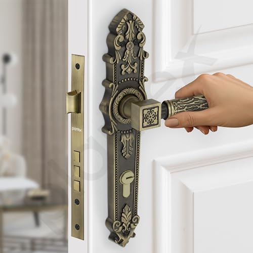Image of Plantex Heavy-Duty Door Lock for Main Door /Mortise Locks Handle Set with 3 Years of Warranty By Plantex /Mortice Locks with 3 Keys, Brass Lock Body & Cylinder(657- Brass Antique)
