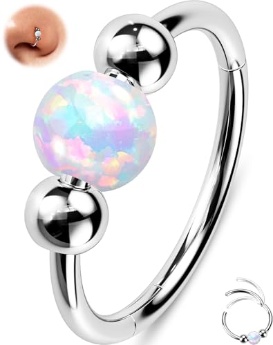 OUFER 20G Nose Rings Hoop, Opal Nose Rings For Women, 316L Surgical Steel Nose Piercing Jewelry, Clicker Septum Rings, Nose Hoops, Cartilage Helix Piercing Jewelry-8mm