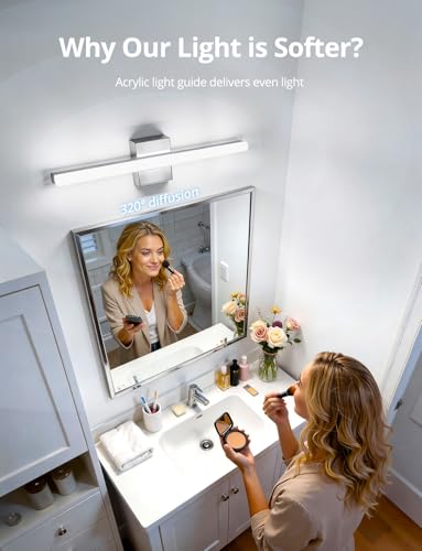 Image of Combuh 24 Inch Vanity Lights Above Mirror Modern Gentle Lighting Bar for Bathroom, LED Lamparas para Bano sobre Espejo Modernas Chrome Long Restroom Lamp Fixtures for Makeup Daylight 6000K