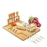 Bamboo Cheese Board and Knife Set,Innovative Life Cheese Plate with Cutlery Set,Large Charcuterie...