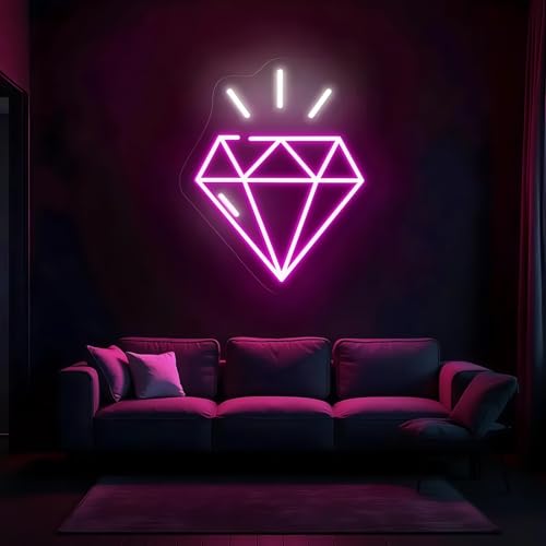 Image of Custom Diamond Neon Sign, Radiant Diamond Glow LED Wall Light for Bedroom, Living room, Home Bar, Jewelry Shop, Fashion Lover 11.6″ x 13.8″