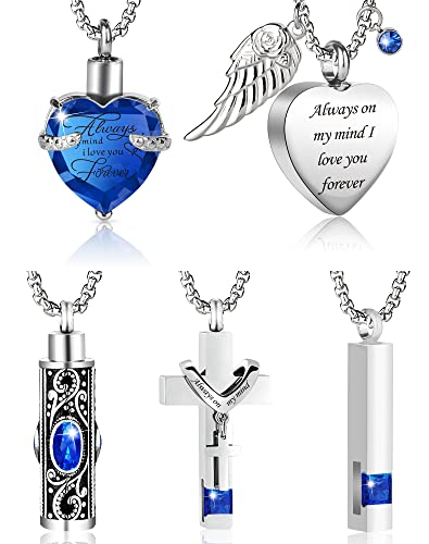 BRINORC 5 Pcs Heart Cross Cubic Urn Necklace for Ashes Stainless Steel Cremation Jewelry for Ashes Memorial Locket Ashes Keepsake Necklace for Women Men Mom Pendant Jewelry Set