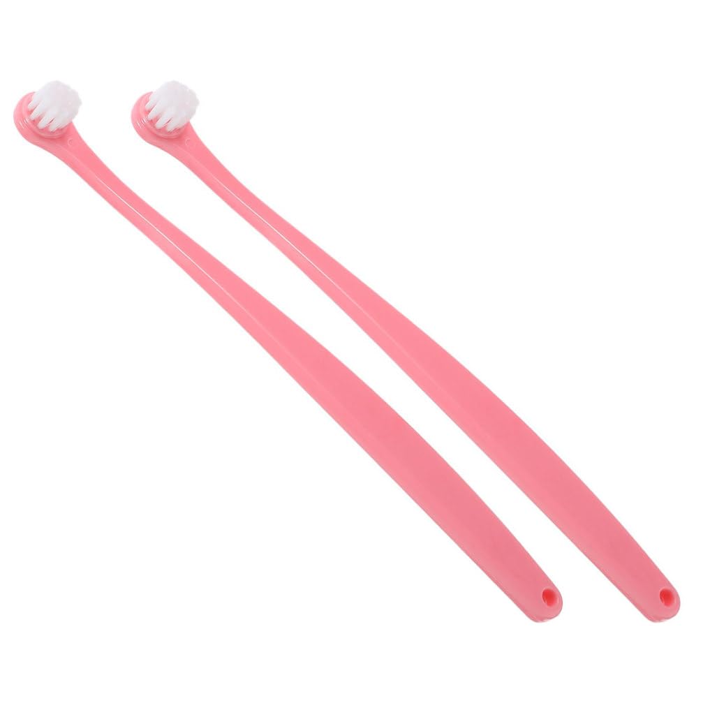 INOOMP 2pcs Small Dog Tooth Brush Pet Toothbrush Cat Tooth Brush Mini Head Puppy Toothbrush for Puppy Kitten Small Dog Cat Pinks