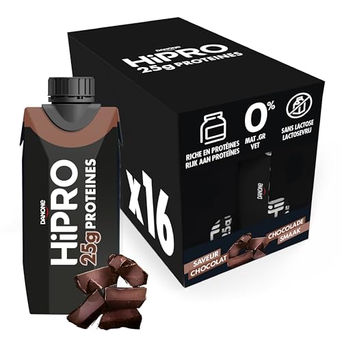 HiPRO - Danone HiPRO Boisson Protéinée - Chocolat - 16 x 330ml - Riche en Protéines, Sans Sucres Ajoutés, Sans Lactose - -14%