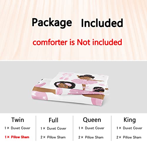 Cute Girl Ballerina Duvet Cover Set Full, African American Black Girl Gymnastic Pattern Bedding Set, Pink Ballet Princess Dancer Quilt Cover Ultra Soft Microfiber Breathable With 2 Pillowcases #TOP4