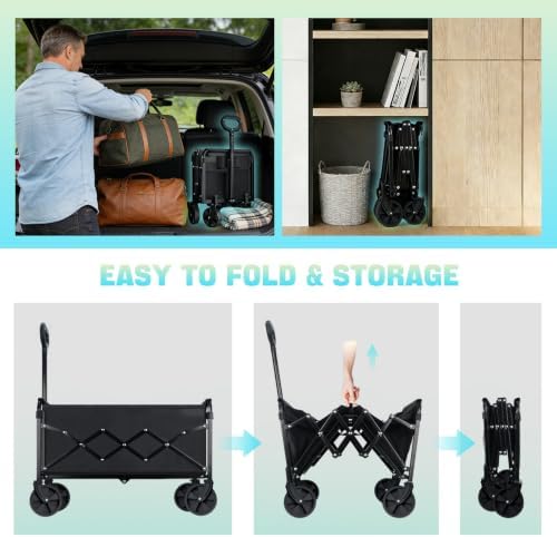 280LBS Collapsible Wagon Cart Foldable Lightweight Grocery Cart - 5