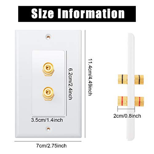 Image of Weewooday 4 Pcs Speaker Wall Plate Gold Plated 2 Connector Banana Plug Wall Plate for in-Wall Speaker Wire, Surround Sound & Audio Systems