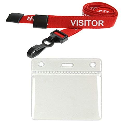 Customcard ltd® 10 x Visitor Lanyards Red Plastic Clip with 10 Medium ID Pockets, Plus Pocket