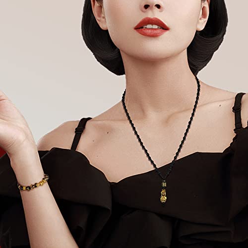Fansilver 7 Pieces Feng Shui Bracelet Necklace Ring Set for Women Men Feng Shui Pi Xiu Mantra Ring Good Luck Black Obsidian Bracelet Adjustable Feng Shui wealth Necklaces Jewelry4
