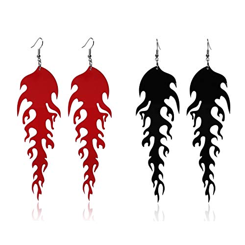 2 Pairs Vintage Transparent Acrylic Flame Dangle Earrings Set Dainty Passion Fire Punk Rock Hip Hop Drop Earrings Party Statement Jewelry Accessories For Women Girls - A #TOP17