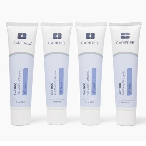 Image of CariFree Gel 1100, Grape Flavored, Anti-Cavity Fluoride Toothpaste with Nano Hydroxyapatite for pH Neutralization, Enamel Protection, Dentist Recommended, Dentist Developed, 2.4 Ounce (Pack of 4)