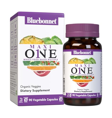 Bluebonnet Nutrition Maxi One (with Iron) Whole Food Multiple Enzymes Energy Vitality Gluten-Free Kosher Dairy-Free Vegetarian Friendly Soy-Free Non-GMO 90 Vegetable Capsule 3 Month Supply Beige