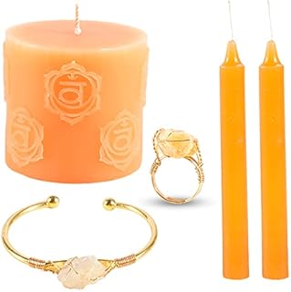 Soulnioi Scented Pillar Candle (Orange Blossom)-24h Burning Time, 2pcs Tall Pillar Candles, Citrine Crystal Stone Wired Ring and Adjustable Open Bracelet, Home Fragrance Decor Gift