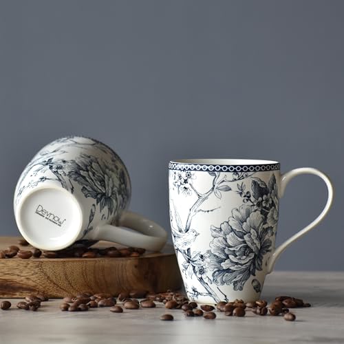 Image of Devnow Adelaide Blue Porcelain Mug Set of 4 - 280ml | Blue Floral Printed Tea & Coffee Mugs | Microwave & Dishwasher Safe | Elegant Gift Set | Premium Daily Use Ceramic Cups