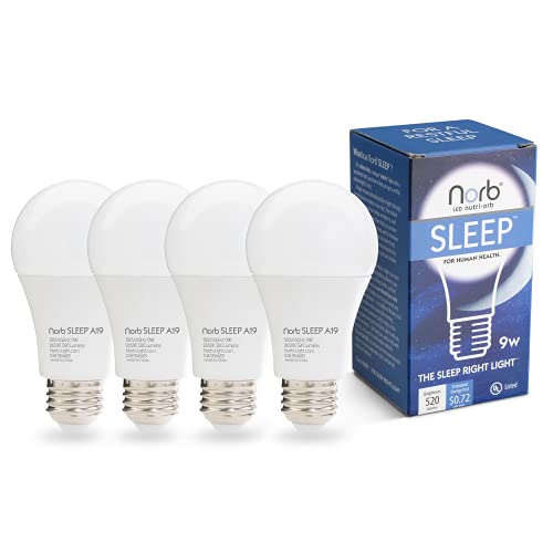 NorbSLEEP - Low-Blue Light Bulb for Bedtime and Evening, for Restful, Healthy Sleep for All Ages (Baby and Adults) (9W 4 Pack)