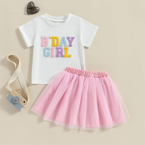 Baby Girl Birthday Outfit Embroidery Birthday Girl Short Sleeve Shirts and Tutu Skirts Set Baby Girl Birthdays Outfit2