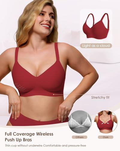 Image of As Fairy Womens Soft Comfortable No Underwire Bras V Neck Seamless Push Up Bralettes Full Coverage Tshirt Brassiere