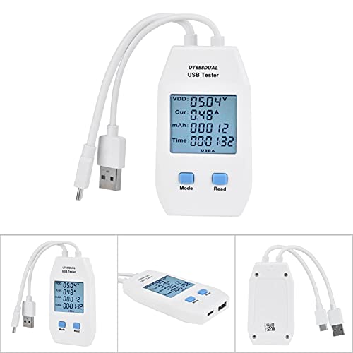 Image of USB Meter, White ABS LCD USB Tester Detector Voltmeter Ammeter Portable Digital Power Capacity Tester Meter Used to Inspect USB Chargers Portable Power Sources Data Cables