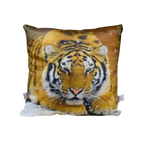 Image of Ultra 12 Inch Cute Royal Tiger Digital Print Cushion Pillow Fully Stuffed Soft Plush Toy for Kids in Multicolour| Animal Toy Birthday | Anniversary | Christmas | Diwali | Home Decor