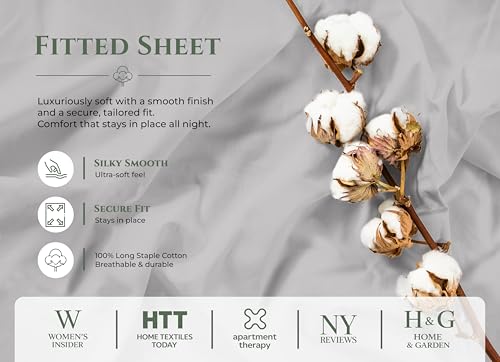 Image of Royale Linens 100% Organic Cotton Full Fitted Sheet Only - Percale Weave - Super Soft Deep Pocket Bottom Sheets - Silver Elastic Sheet - Full Size Fitted Sheets Only - (54 inchx75 inch+15 inch, Silver)