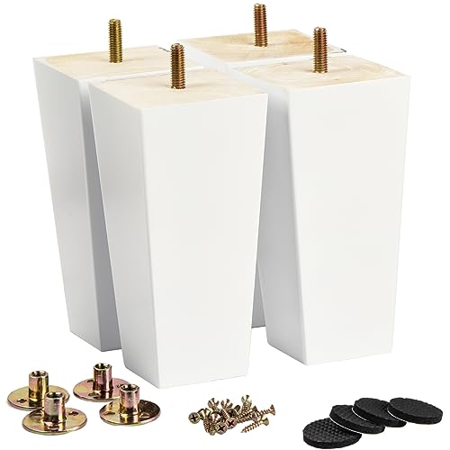 La Vane 8 inch / 20cm Solid Wood Furniture Legs Set of 4, White Square Pyramid Replacement Feet for Couch Sofa Armchair