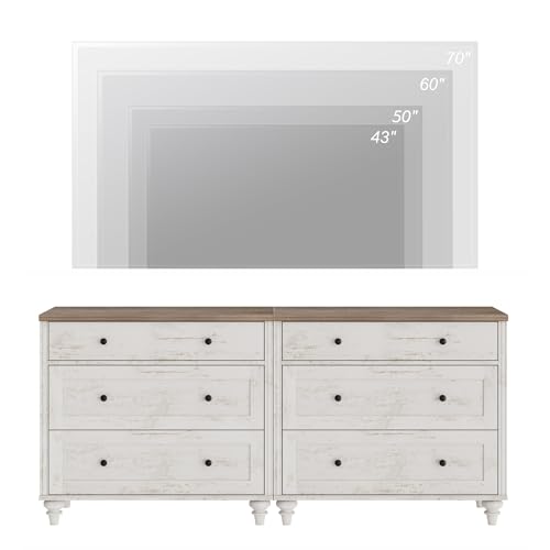 Image of WAMPAT Kids Dresser for Bedroom with 6 Drawers, Baby Dressers with Wide Chest of Drawers, Farmhouse Wooden Closet Storage Organizer, Large Wood Dressers for Living Room, Nursery, Hallway, Rustic White