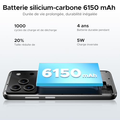 DOOGEE Note56 Android 16 Smartphone Pas Cher, 6150mAh Telephone Portable Écran 6.56" HD+/90Hz 24Go+64Go/TF 2To, 8MP+5MP, Débloqué 4G Dual SIM, Octa Core, Face ID/OTG – Image 5
