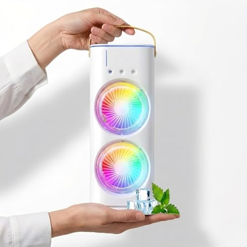Image of Drumstone USB Rechargeable Mini Air Cooler Fan with Dual Mist Spray & Remote | 3 Speed Personal Cooling Fan with LED Light | Portable Desk Air (𝐒𝐩𝐞𝐜𝐢𝐚𝐥 𝟏𝟓 𝐘𝐞𝐚𝐫𝐬 𝐖𝐚𝐫𝐫𝐚𝐧𝐭𝐲)