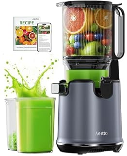 Max5 Juicer Machines,Aeitto Cold Press Juicer with 5.3“ Wide Mouth for Whole Fruits & Vegetables, Professional Slow Masticating Juice Extractor, Self Feeding, Easy to Use, High Juice Yield, Dark Grey