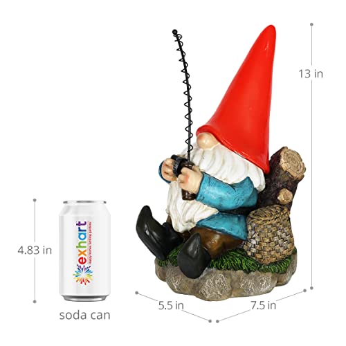 Exhart Garden Gnome, Fishing Freddy Solar Garden Statue, Red Led Light, Funny Outdoor Garden Decoration, 6 X 12 Inch #TOP3