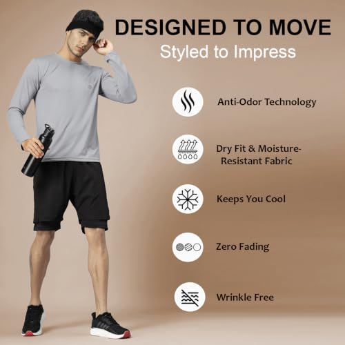 Image of CHKOKKO Gym T Shirts for Men Workout Solid Quick Dry Sports Men T-Shirts Breathable Lightweight Full Sleeve Regular Fit Round Neck Running Stylish Tshirt for man