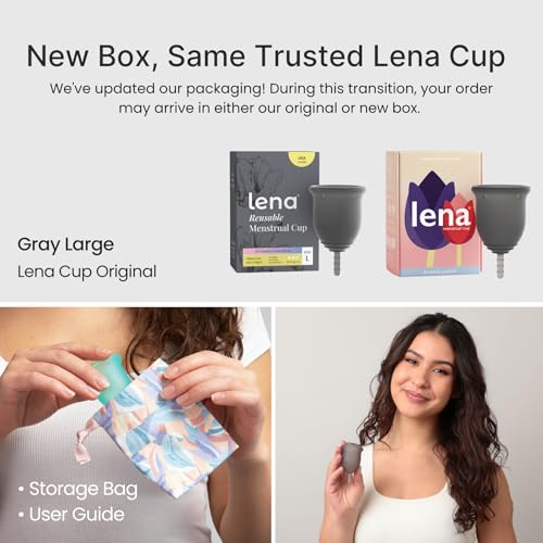 Image of Lena Menstrual Cup Original - Soft Medical-Grade Silicone Period Cups for Women Heavy Flow, Reusable and Comfortable 12-Hour Leak-Free Protection, Beginner-Friendly Feminine Care - Large, Gray