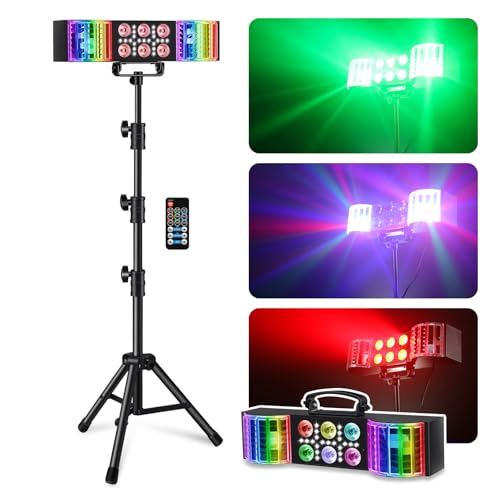 Telbum DJ Lights with Stand RGBW LED Derby Par Light Set Remote Control DJ Lights for Parties Sound Activated Disco Pirty Light for Stage Gig Bar Club Band Wedding
