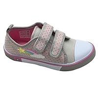 GladRags Younger Girls Canvas Trainers, Pumps, Plimsolls with Hook & Loop Strap, Silver with Rainbow Pattern, Infant Size 7