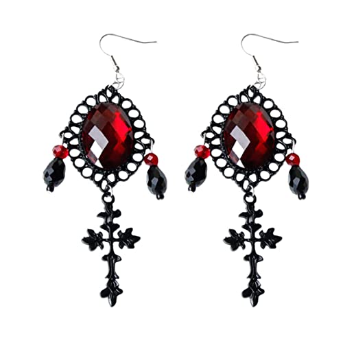 DEARMAMY 1 Par De Pendientes De Cruz De La Tapa Del Medallón De Diamantes De Imitación Pendientes Colgantes Pendientes Góticos Pendientes Colgantes Para Mujeres Pendientes De Halloween