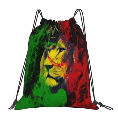 Jamaican Rasta Reggae Judah Lion Bags Backpack Drawstring Bag Gym Bag Travel Hiking Beach 16X14 In