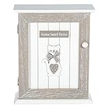 BOÎTE A CLÉS EN BOIS, porte-clés à suspendre au mur. Cette armoire à clés est fabriquée en MDF couleur blanc avec bordure grise, motif chat mignon et texte Home Sweet Home
