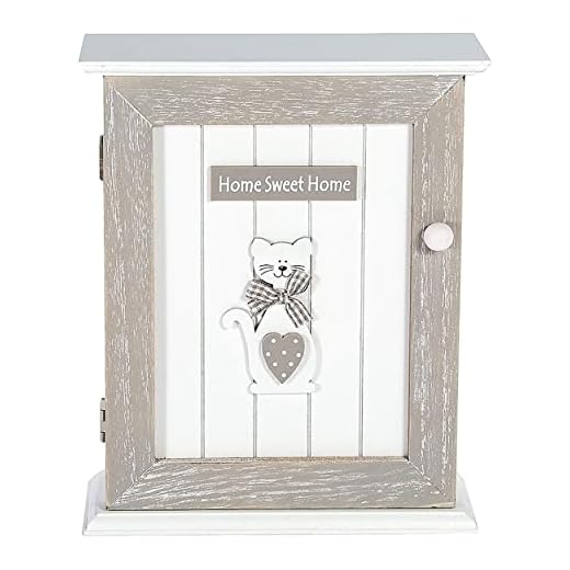 SPOTTED DOG GIFT COMPANY Boîte à Clés Murale en Bois - Murale Porte-clés, Rangement des Clefs avec 6 Crochets, Blanc Gris Motif Chat, Décoration Cuisine, Hall et Maison