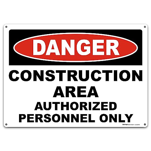 Brimar 14"x10" Danger Construction Area Safety Sign - Aluminum, Weatherproof, Clear Rules and Guidelines, Essential Safety Signage for Construction Sites.