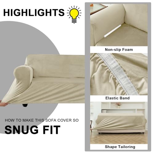 Housse de canapé en velours stretch beige pour intérieur raffiné - 7
