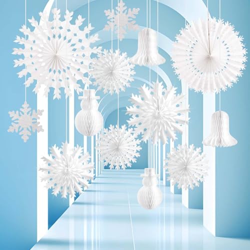 PAPER JAZZ 13 PCS Christmas Snowflake Decorations,White Paper Snowflake Hanging
