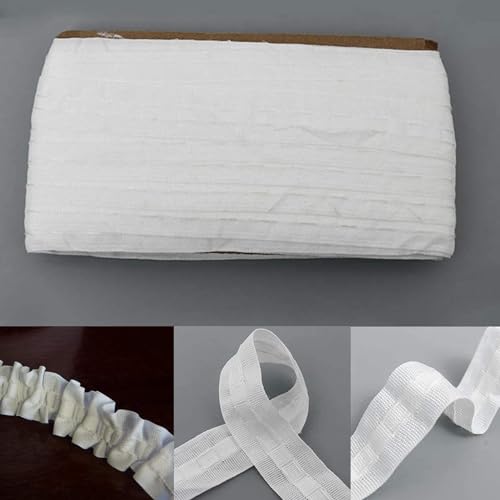 Gardinenband,Kräuselband,30M X 2.5CM Gardinenband Universalband Polyester Reihband Vorhang Faltenband,Gardinen Kräuselband zum Aufnähen,Gardinen Überschrift Band für Gardine Haken - Weiß
