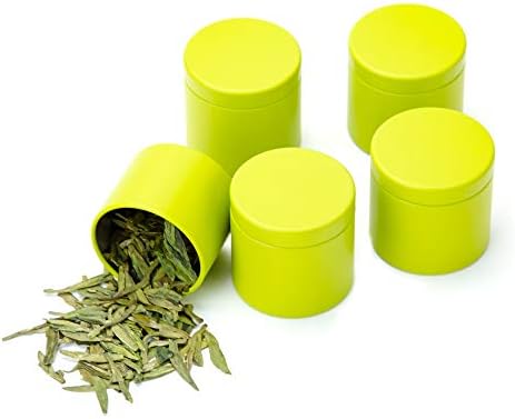 Small Tin Can Box with Airtight Lids Canister for Coffee Tea Candy Storage Loose Leaf Tea Tin Containers Storage 5 Pcs (Green, S) - Thumbnail 3