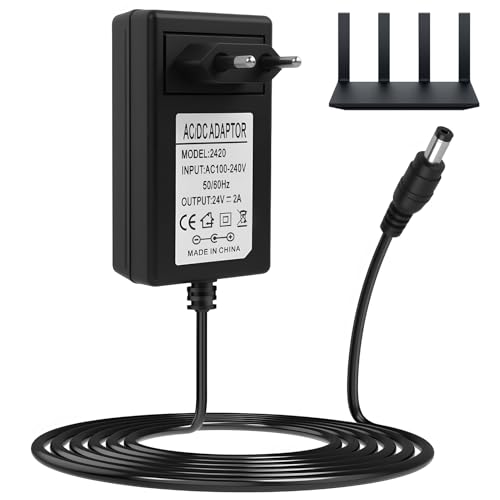 DC 24V 2A Adaptador de Corriente, AC 100V-240V a DC 24V Adaptador de Fuente de alimentación del convertidor 5.5 x 2.5 mm - Fuente de Alimentación de Pared para Impresoras y Routers - Negro