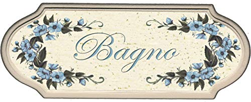  Domus Artis Targa per Porta Shabby Chic Country Misura CM. 8X21 Spessore MM. 11 Decoro Bagno Azzurro