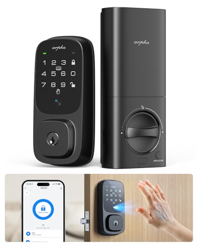 ARPHA Keyless Entry Door Lock, Palmar Vein Recognition Deadbolt with Handleset for Front Door, Built-in WiFi, Amazon Alexa, Google Assistant, App-Control, Voice Control, NFC (No Handle)