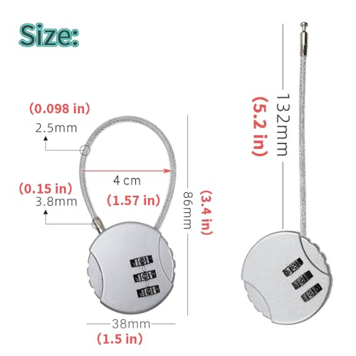 Image of Anzailala Number Lock Combination Lock With Zinc Alloy Steel Cable Lock Small Locks For Travel Suitcase, Backpack, Lockers, Case, Toolbox (Pack Of 2 - Black, Silver)