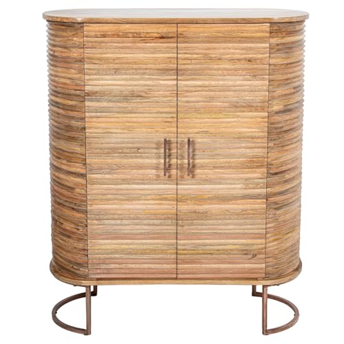DRW Consola Mueble de Entrada taquillon con 2 Puertas de Madera y Patas de Metal en Natural y Dorado 110x40x90 cm